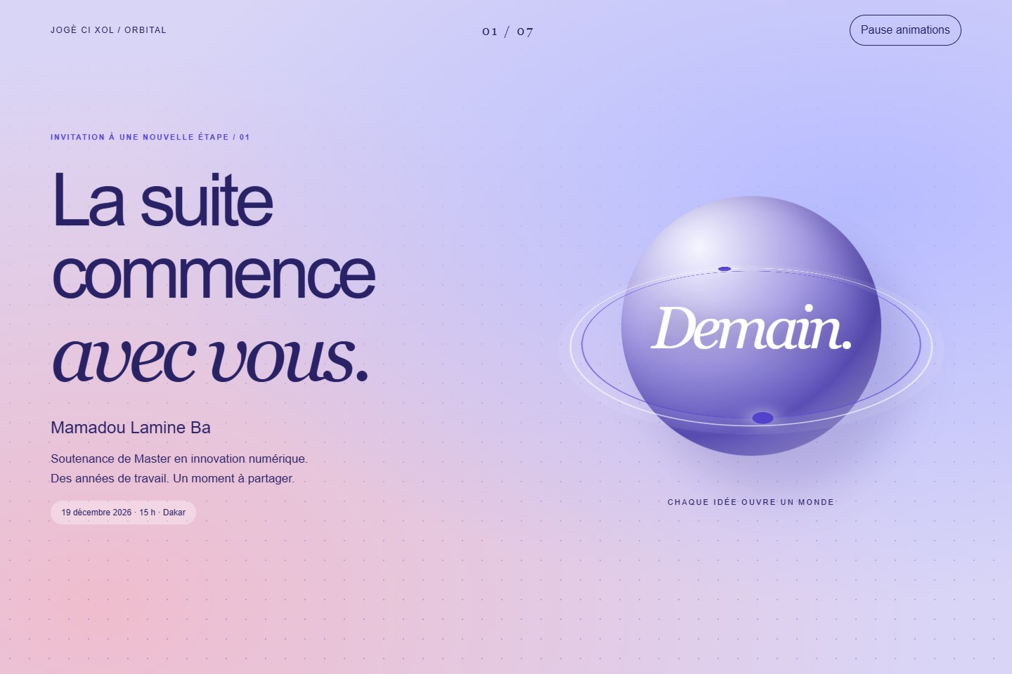 Orbital : invitation de soutenance lavande et cobalt