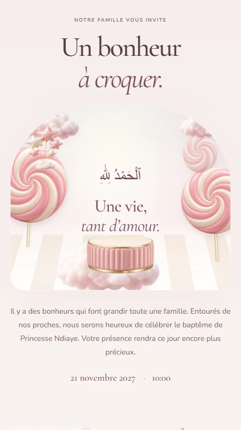 Nuage de Sucre, invitation de baptême aux sucettes géantes et nuages pastel